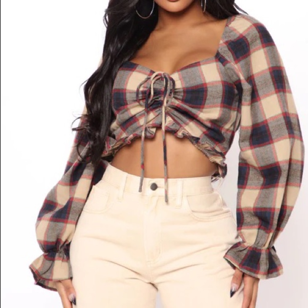 1X cropped flannel shirt